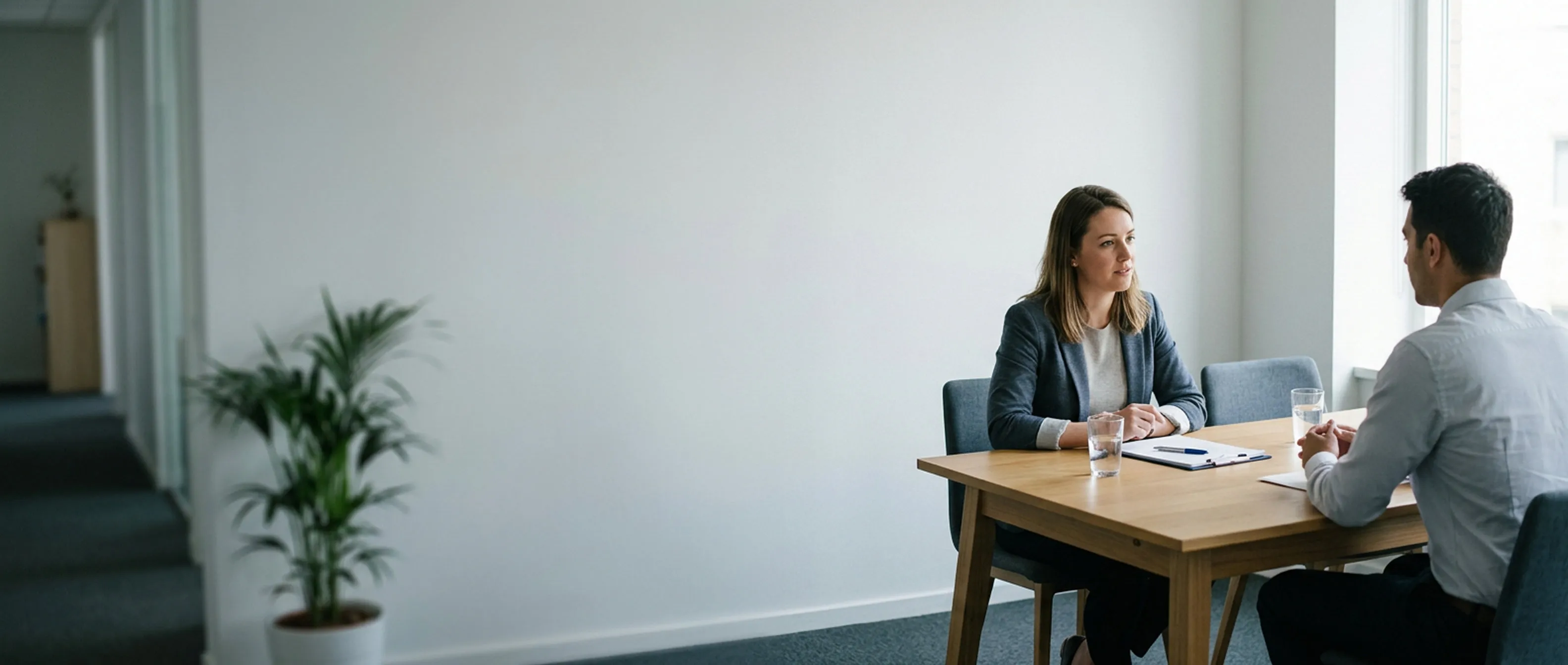 Bewerbungsgespräch am Besprechungstisch im Büro